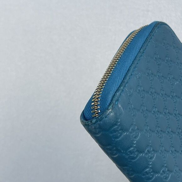 Gucci Blue Guccisima Leather Zip Around Wallet GG - Picture 7 of 14